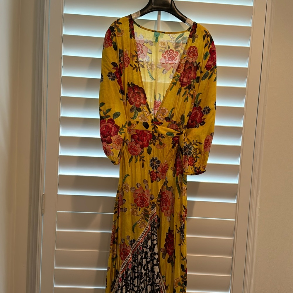 Yellow Floral Wrap Maxi Dress
